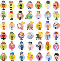 Set of vector cute character avatar icons. 