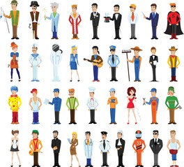 Different cartoon people professions characters set