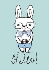 Cartoon rabbit portrait Hello.