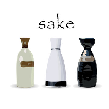 Traditional bottle of sake. Colored vector illustration.