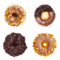 Delicious donuts collage, isolated on white