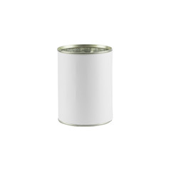 tin can with blank white label on white background