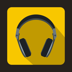 Headphones icon in flat style on a yellow background