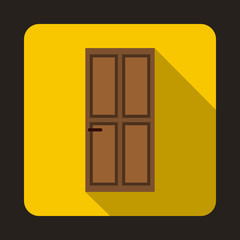 Closed wooden door icon in flat style on a yellow background