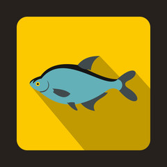 Blue fish icon in flat style on a yellow background