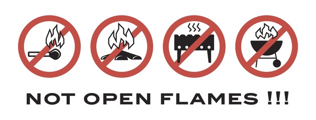not open flames. prohibiting signs