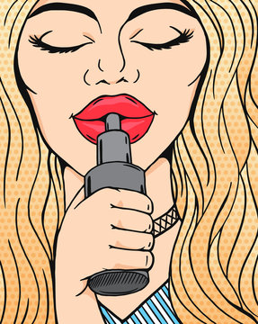 Blond woman smoking electronic cigarette - vaping, pop art retro comics vector.