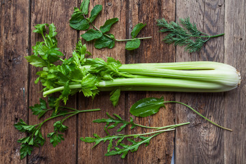 fresh celery, arugula, dill, parsley, sorrel, minton old backgro