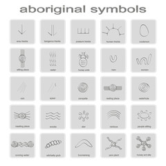 set of monochrome icons with symbols of Australian aboriginal art for your design