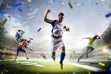 Fototapeta na wymiar Multi sports collage soccer american football and running