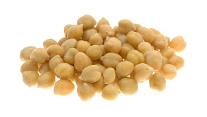 Organic garbanzo beans on a white background.