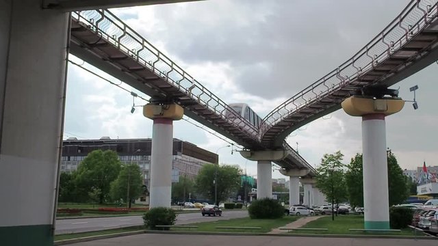 The Moscow monorail train in the area of Ostankino TV center