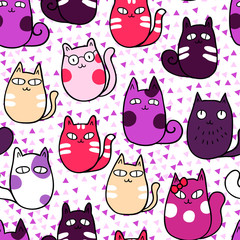 Cute  kittens. Vector seamless pattern