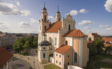 Fototapeta na wymiar AERIAL. Beautiful sunny shot of St. Catherine (Kotrynos) church