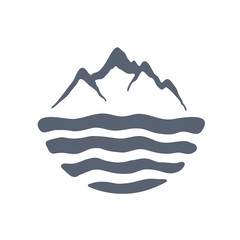 Mountain range over a lake, sea or ocean, outdoor logo vector illustration.