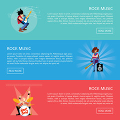 Fototapeta premium Set of templates of banners with rock musicians playing different instruments with space for text vector illustration