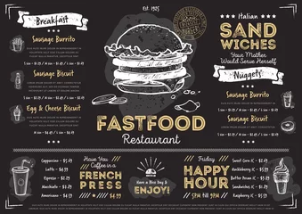 Fotobehang Restaurant fast food cafe menu template flyer vintage design vector illustration © studioworkstock