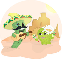 Funny cactuses in love