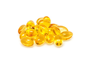 Fish oil capsules isolated on white background
