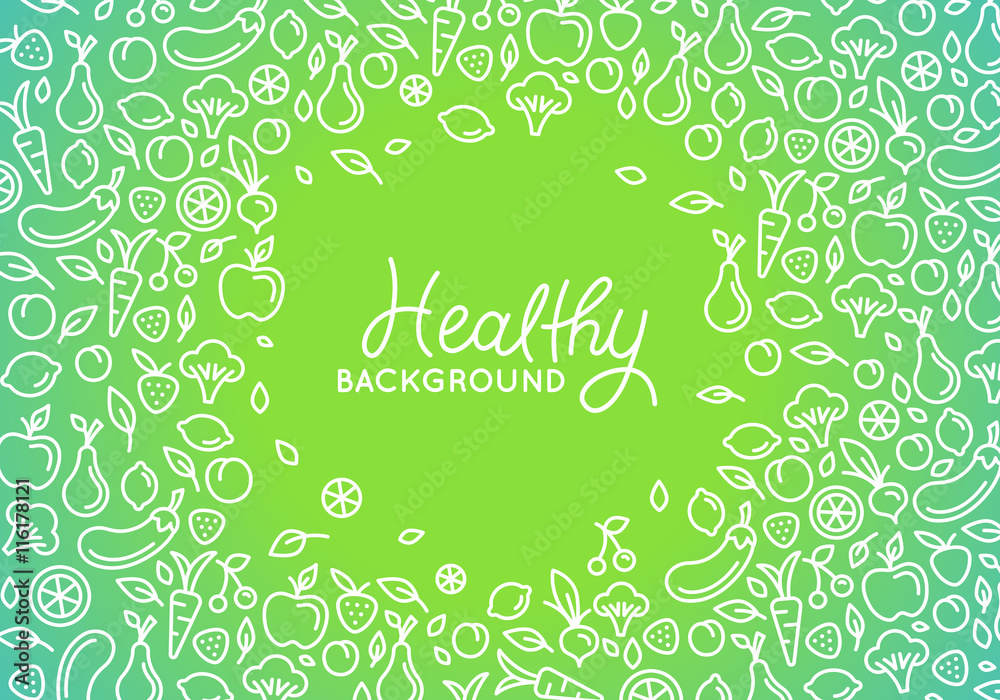 Poster vector design template with line icons - healthy background - motivational and inspirational poster 