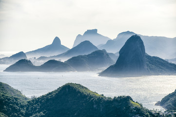 City skyline scenic overlook from Parque da Cidade of Rio de Janeiro, Brazil with Niteroi,...