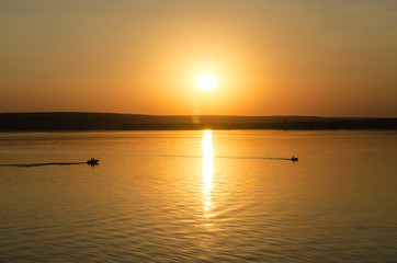 Fototapeta premium A picturesque sunset over the river 