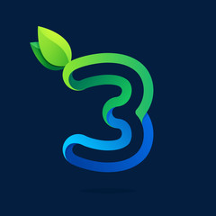 Number three logo with green leaves.