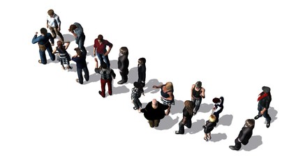 People waiting in line - top view isolated on white background