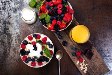 Healthy breakfast and berries with yoghurt.