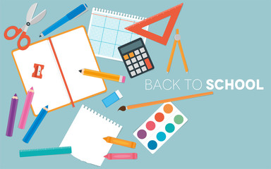 A set of pencils, paints and other Back to School equipment