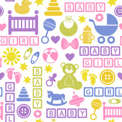 seamless pattern with icons for baby girl - vector illustration, eps