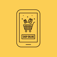 Modern vector mobile, online shopping linear icon, illustration. 