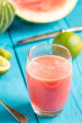 Watermelon Fresh Juice with Mint Leaves, Cucumber and Lime Citrus
