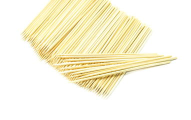 Bamboo wooden skewers  on white background