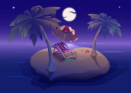 Summer rest. Romantic night on tropical island under palm trees