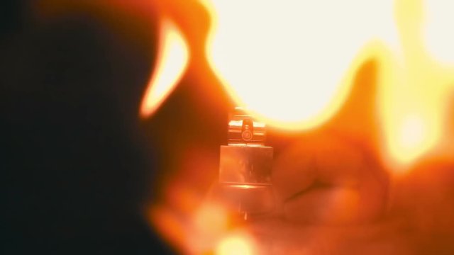 Spurts of flame  on a black background. S-log - High Dynamic Range. Slow motion, high speed camera, 250fps