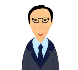 Portrait of white man in glasses and suite. Smart man flat illustration.