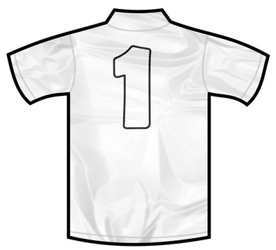 Number 1 one white sport shirt as a soccer,hockey,basket,rugby, baseball, volley or football team t-shirt. Like German or England or USA national team