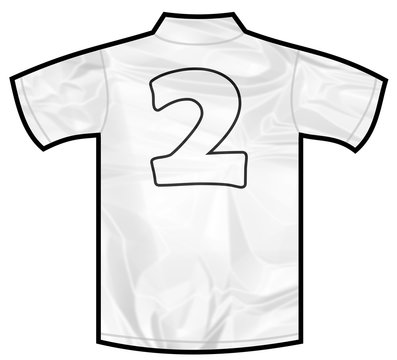 Number 2 two white sport shirt as a soccer,hockey,basket,rugby, baseball, volley or football team t-shirt. Like German or England or USA national team