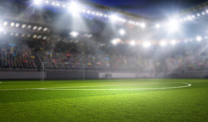Fototapeta na wymiar Football stadium in lights . Mixed media