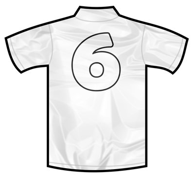 Number 6 six white sport shirt as a soccer,hockey,basket,rugby, baseball, volley or football team t-shirt. Like German or England or USA national team