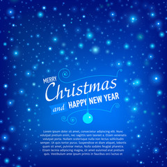 Christmas and Happy New Year Card with snowfall