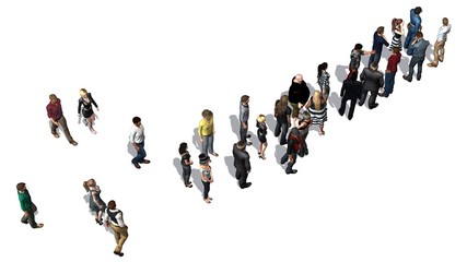Naklejka premium People waiting in line - top view isolated on white background