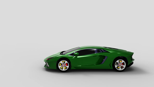 Green sport car on white background.3d render.