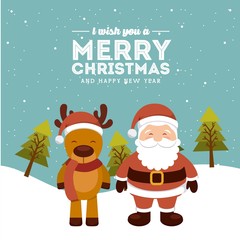 reindeer and santa icon. Merry Christmas design. Vector graphic