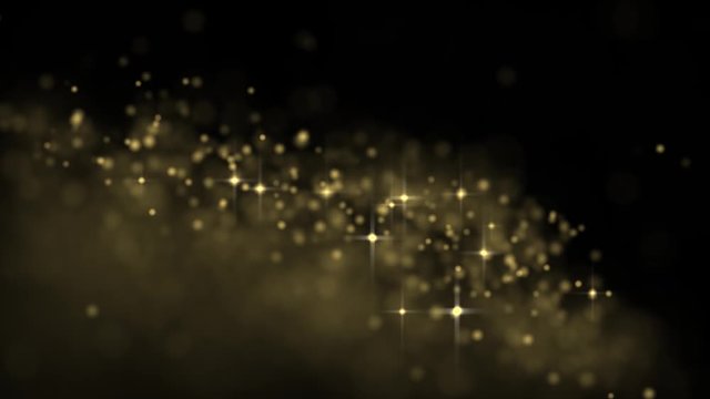 Golden glowing star particle in random direction  3D render abstract background  animation motion graphic with copy space on black background