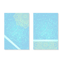 Vector abstract mandalas vertical banners set pattern blue glitter background
