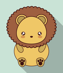 Cute animal design represented by kawaii lion icon. Colorfull and flat illustration. 