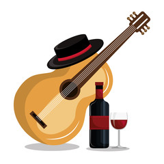 wine bottle with guitar isolated icon design, vector illustration  graphic 