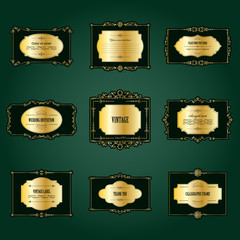 Luxury golden frame and label set. Calligraphic design elements.
